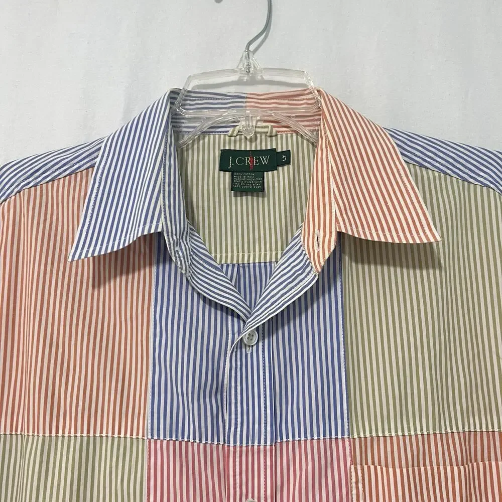 Vintage 90’s J.Crew Oarsman Tag Patchwork Button Up Shirt Mens L Tall Striped